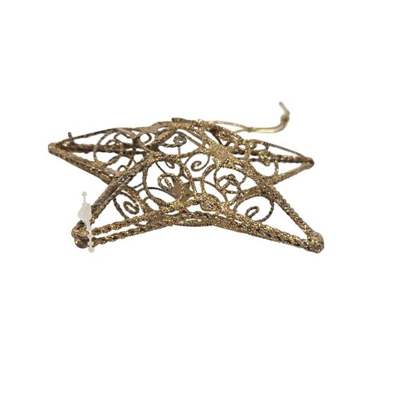 Vintage Filigree Christmas Tree Ornaments Set of 7 Tree Heart Star Glitter - Picture 9 of 10